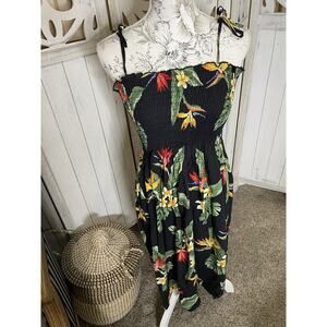 Shannon Marie Hawaiian Dress Womens XL Black Floral Sleeveless Smocked